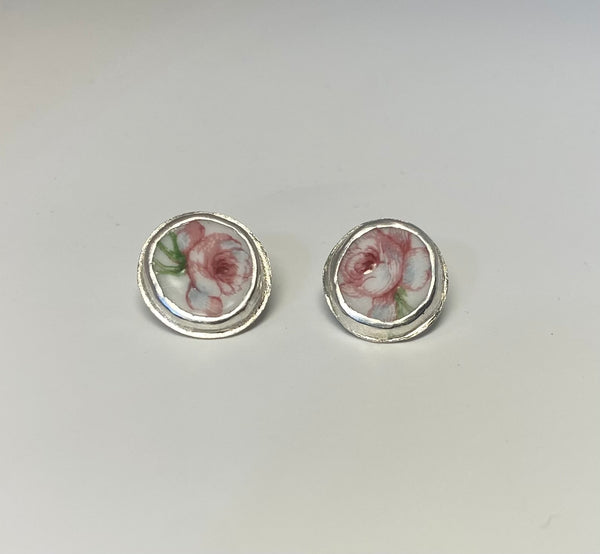 Pink Roses Sterling Silver Earrings