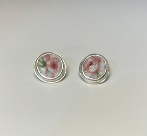Pink Roses Sterling Silver Earrings