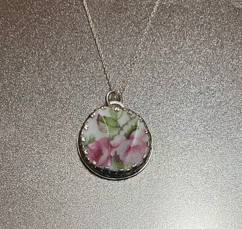 Limoges Pink Roses Pendant